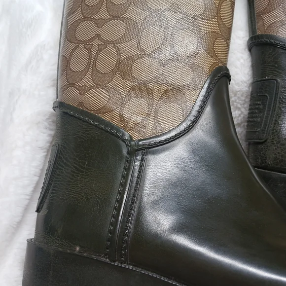 Coach Tristee Signature Tall Rain Boots Lace Back Brown Black Women's Size 8B - Picture 5 of 12